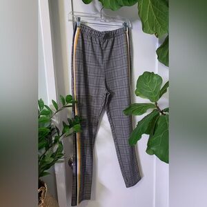 Plaid women’s pants with yellow / black stripe